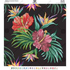 фото: картина, вышитая бисером, Квадрат Цветы