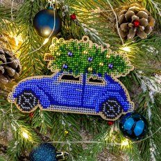 фото: набор для вышивки бисером по дереву, ёлочное украшение, Синий автомобиль