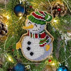 фото: набор для вышивки бисером по дереву, ёлочное украшение, Снеговик