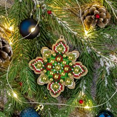 фото: набор для вышивки бисером по дереву, ёлочное украшение, Снежинка