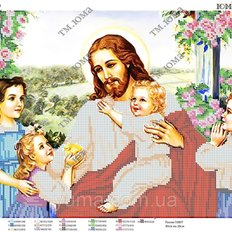 фото: картина, вышитая бисером Иисус и дети