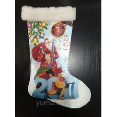 фото: новогодний сапожок для вышивки бисером Дед Мороз с мешком подарков